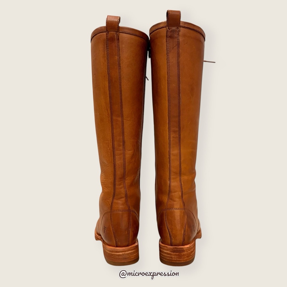 $665 Frye Veronica Tall Cognac Leather Lace Up Knee High Riding Equestrian Boot - Picture 10 of 14
